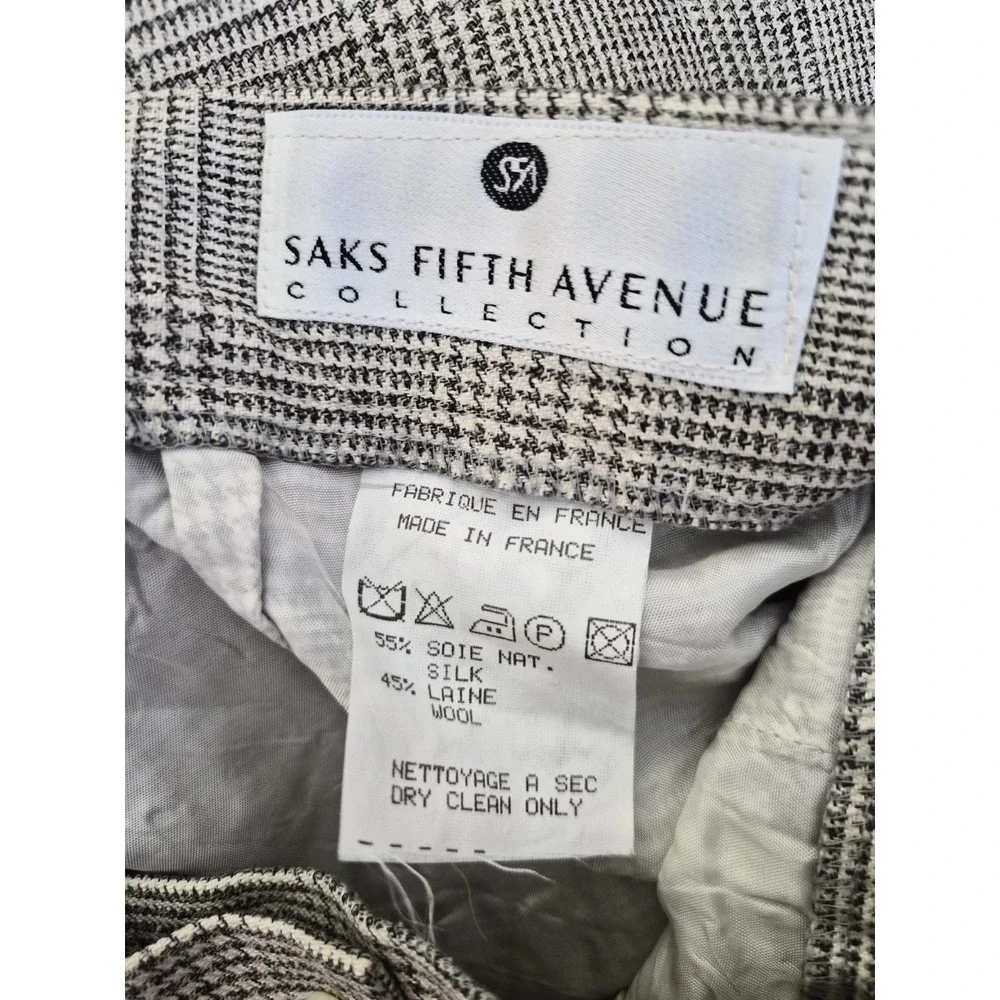 Bernard Zins Paris Saks Fifth Avenue Silk Wool Plaid Pants Made in France Size12
